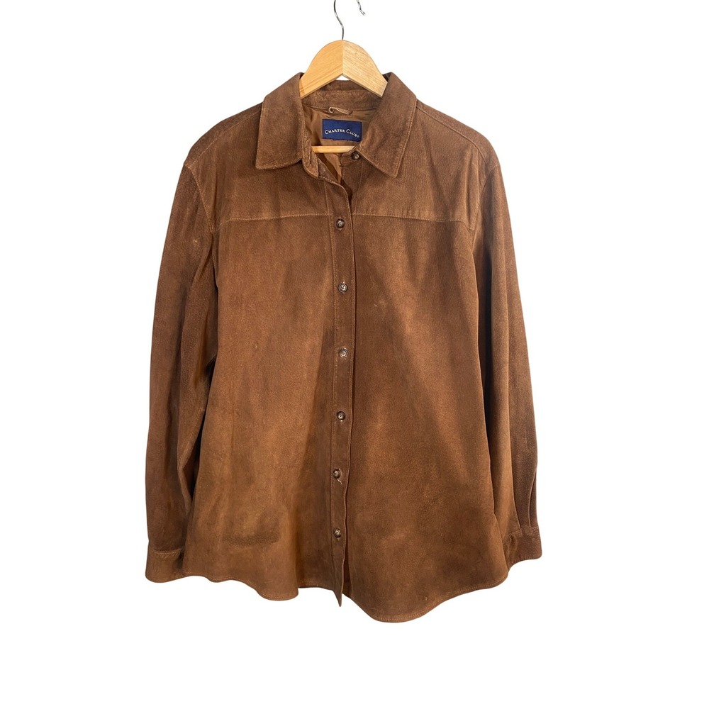 Charter Club Suede Shirt Jacket Womens XL Brown Shacket Western‎ Minimalist Boho